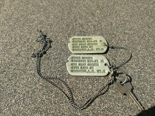 Vintage World War Ii Dog Tags Pair,  Chain,  Foot Locker Key