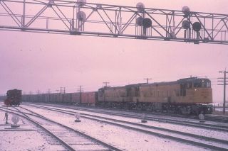 Railroad Slide - Union Pacific 49 Ge Rail U50 Locomotive Cheyenne Wy 1968 Snow
