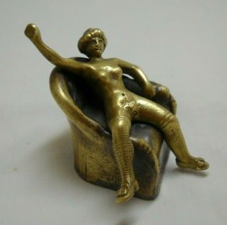 Vintage Solid Brass Statuette Nude Woman In Αrmchair
