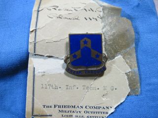 Army Di Dui Crest Sb Screwback Ww2 117th Infantry Regiment Card Nhm