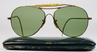 Vintage Wwii Military Us Air Force B&l Aviator Sunglasses In Green Metal Case