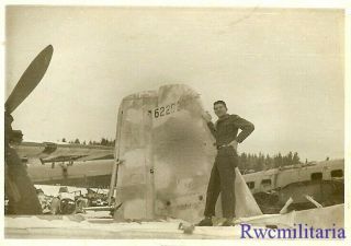 Org.  Photo: Us Soldier On Abandoned Luftwaffe Ju - 88 Night Fighter (wrk 6228)