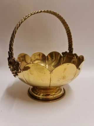 Vintage Brass Fruit Bowl With Grape Detail And Twisted Handle Design