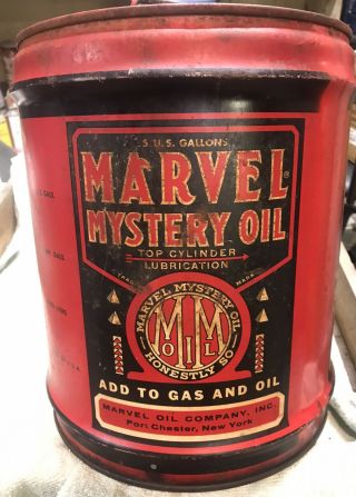 Vintage 5 Gallon Marvel Mystery Oil Partially Full