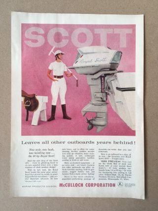 Vintage 1959 Royal Scott 40hp Outboard Motor Print Ad,  Mcculloch Corporation