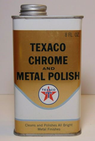 Nos Old Vintage 1960s Texaco Chrome Metal Polish Graphic Tin Litho Oil Can