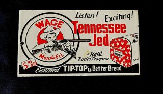 Vintage Tennessee Jed Tip Top Bread Porcelain Sign Car Truck Oil Gas Food