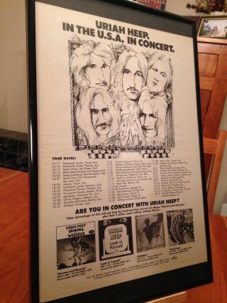 Big 11x17 Framed Uriah Heep " Live In Concert " Lp Album Cd Ad W/ 1972 Tour Dates