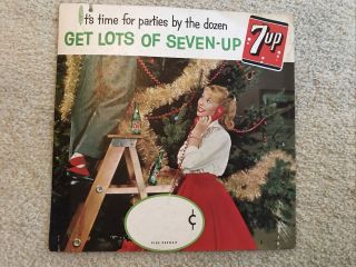 7 Up Vintage 1950’s Cardboard Advertising Sign,  Christmas Tree