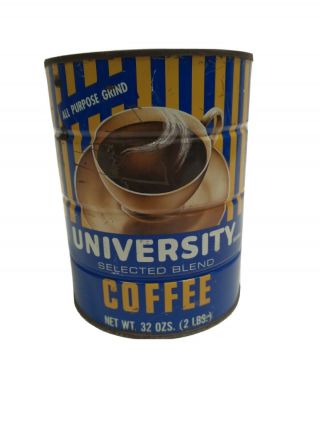 Rare Vtg University Brand Vintage 2 Lb Metal Advertising Coffee Tin Champaign Il