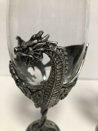 Myths and Legends Pewter Dragon Veronese Wine Goblet Glasses,  Heavy,  Two 2