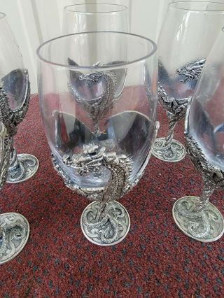 Myths and Legends Pewter Dragon Veronese Wine Goblet Glasses,  Heavy,  six 3