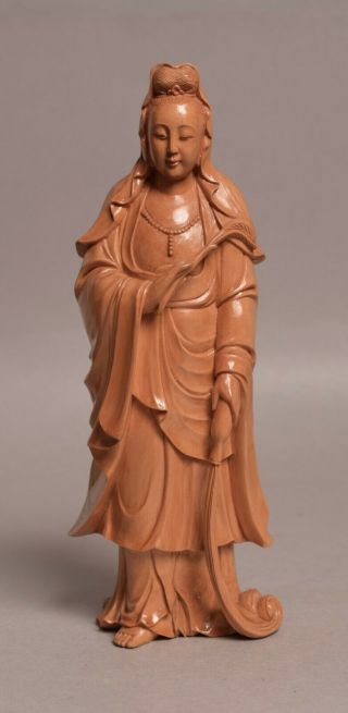 Fine Quality Large Vintage Chinese Carved Boxwood Figure Guanyin