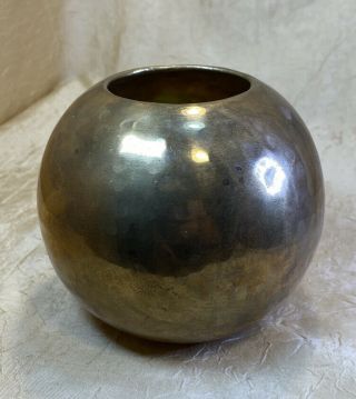 Vintage Round Hand Made Hammered Brass Planter Vase Made In India 4” Tall