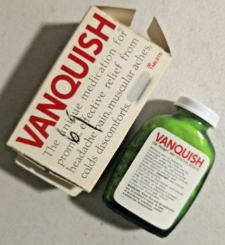 Vintage 1960s Vanquish Pain Reliever Glass Bottle Rear Nos Open Box - - 4497