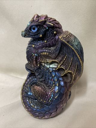 Windstone Editions Pena 1988 Peacock Young Sitting Dragon Purple Hollywood 6” 2