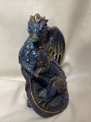 Windstone Editions Pena 1988 Peacock Young Sitting Dragon Purple Hollywood 6” 3