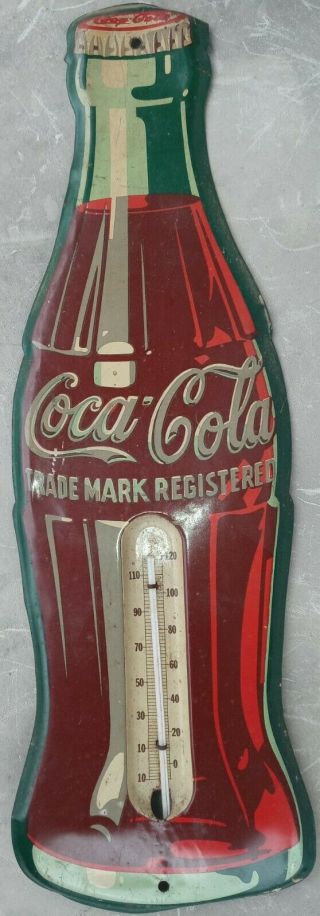 Vintage Metal Coca - Cola Bottle Sign With Thermometer