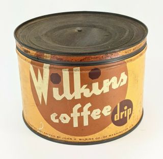 Vintage John H Wilkins Co Coffee Keywind Coffee Tin Can Washington Dc