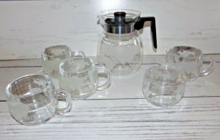 Vintage Nestle Nescafe Glass Globe Coffee Pot Carafe Sugar Creamer 3 Mugs Cups