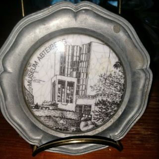 Vintage Rare 6 German Coasters Pewter Stadtsparkasse,  Signed,  Hangable,  4 " Round