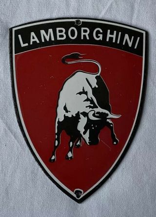 Vintage Lamborghini Shield Porcelain Sign Car Truck Oil Gas Gasoline Bull