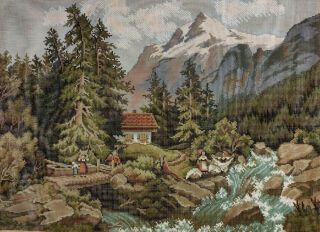 Rico - Gobelin Vintage Im Gebirge Austria Mountain Village Needlepoint Canvas Only