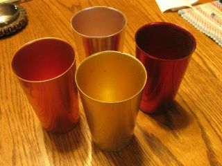 4 Vintage Bascal Italy Colorful Aluminum Cups 4.  5 Inch G - Vg