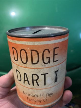 Rare Vintage Dodge Dart Promotion Oil Can Bank Savings By The Barrel Can