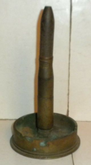 Dated 1943 Brass Trench Art 50 Caliber Shell With Cig Lighter & Ashtray