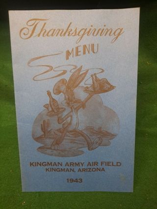 Vintage United States Army Thanksgiving Day Menu 1943 Ww2 Kingman Air Field