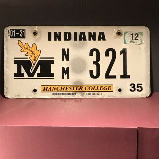Vintage Manchester College Indiana Metal License Plate Distressed Nm321 2012