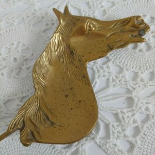 Vintage Footed Brass Horse Head Trinket Tray Dish For Coins Or Keys Equestrian