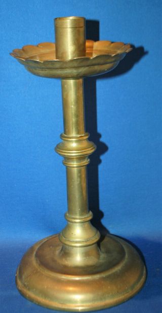 An Antique Gothic Church Altar Candlestick,  19th Century Brass,  9.  5 Inches High