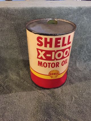 Vintage Shell X - 100 Motor Oil Can Empty Metal Can 1 Us Quart