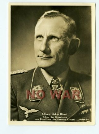 Wwii Post Card Photo Portrait Luftwaffe Oberst Oskar Dinort Knight Cross Holder