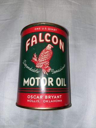 Nos Vintage 1qt Falcon Motor Oil Tin Can Gas & Oil Advertising