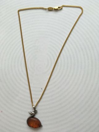 18 Inch 18k Gold Filled Chain With A Vintage Silver & Amber Duck Pendant