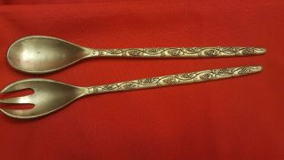 Etain Zinn Pewter Salad Fork And Serving Spoon - 1997 Seagull Canada