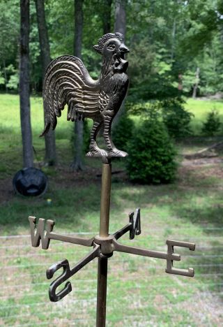 Vintage Table Top Rooster Weather Vane 16” Metal Brass Garden Patina