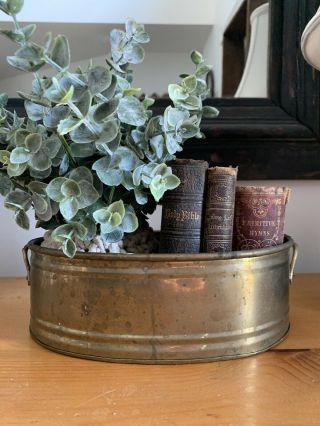 Vintage Brass Oval Planter Bucket With Handles - Rustic Patina
