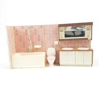 Lundby Doll House Bathroom Set Shower,  Toilet,  Vanity/ Sink & Wall Furniture