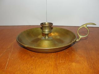 Vintage Large Solid Brass Metal Candle Holder Candlestick W/ Handle - Euc
