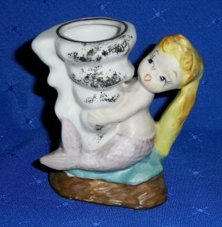 Vintage 1950s Japanese Mermaid With Shell Vase Ornament