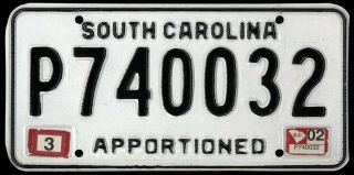 South Carolina 2002 Apportioned Power Unit License Plate P740032 Tractor Rig