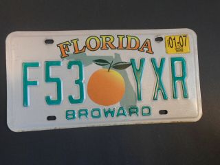2007 Florida Automobile License Plate F53 Yxr Broward Collectable