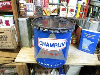 Champlin Oil Can Lithium 5 Gallon Gas Tin Filling Station Grease Petroleum