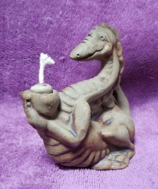 Flat Earth Clay Pottery Dragon Oil Burner - 1985