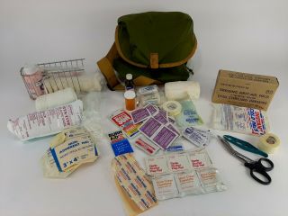 Vintage Military Medical Instrument & Supply Case Bag Kit Set First Aid Gear