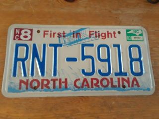 Vintage North Carolina License Plate - Rnt - 5918 - 2003 First In Flight
